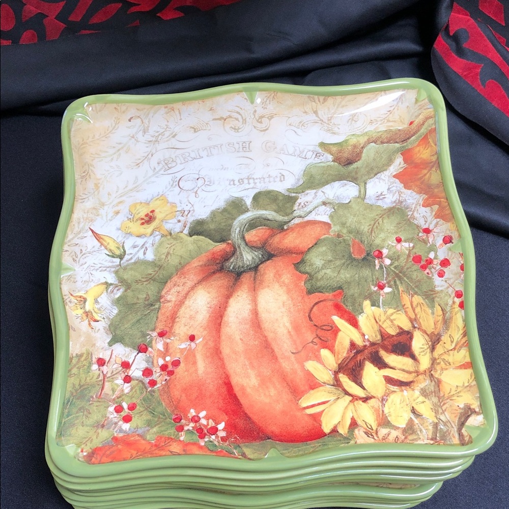 Certified International Pumpkin & Sunflower Square Plate with Green Rim